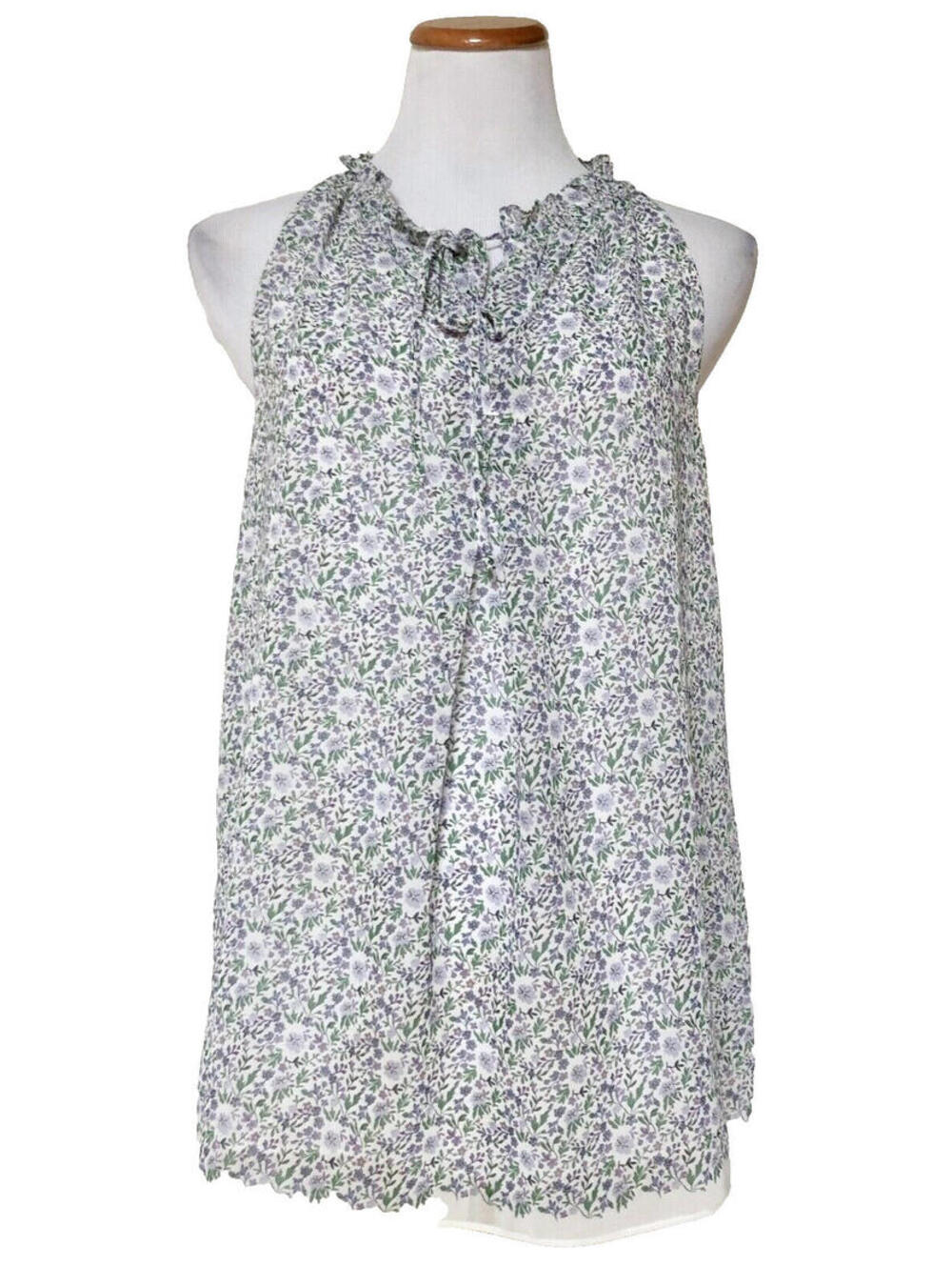 NWT Max Studio Purple White Floral Chiffon Top Blouse Sleeveless Tie-Neck S